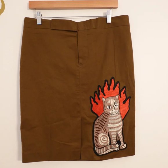 Vintage Gucci Pencil Brown Skirt Flame Cat Patch (Sewn On) Size 12 (EUC …